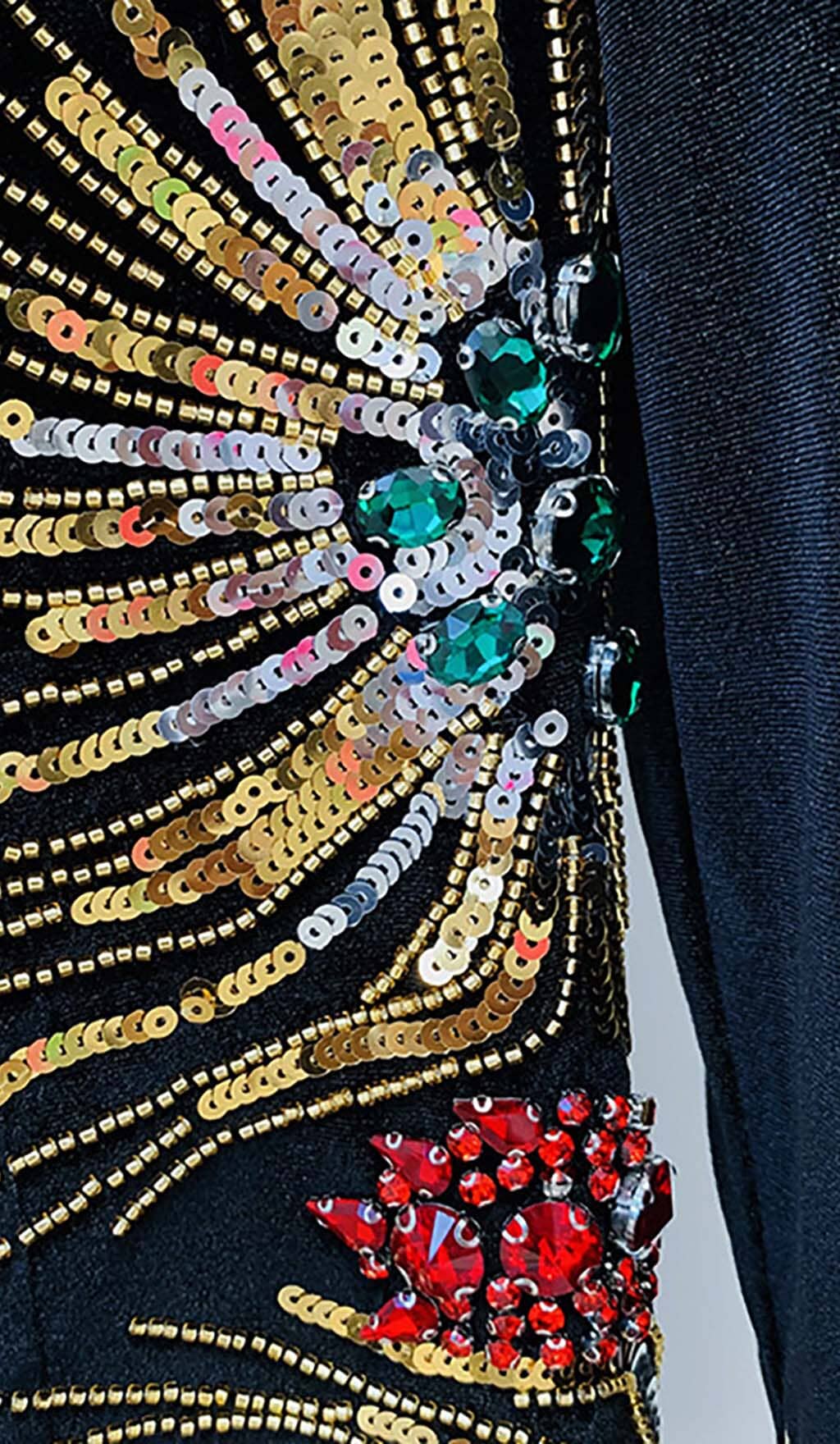 LONG-SLEEVE EMBELLISHED MINI DRESS IN BLACK – Aesvs