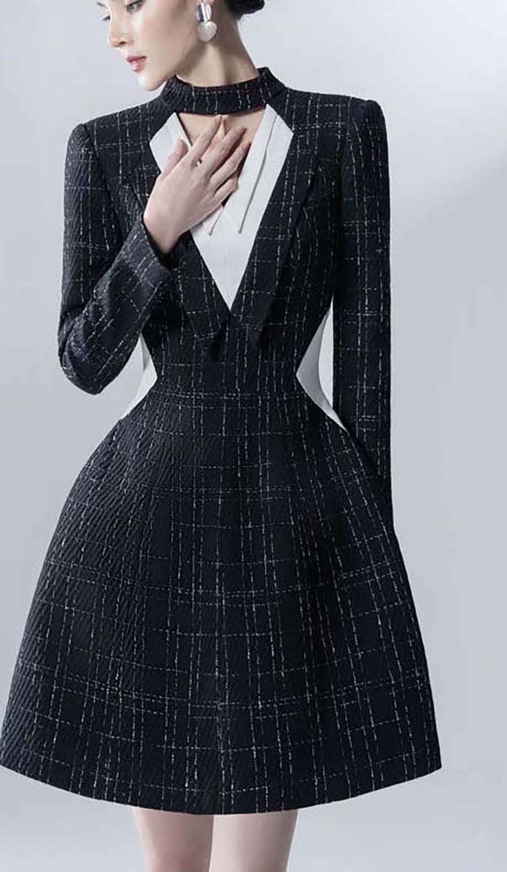LONG SLEEVES A LINE JACKET DRESS IN BLACK – Aesvs