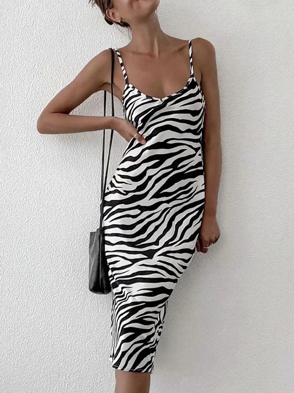 Zebra Stripe Sling Midi Dress