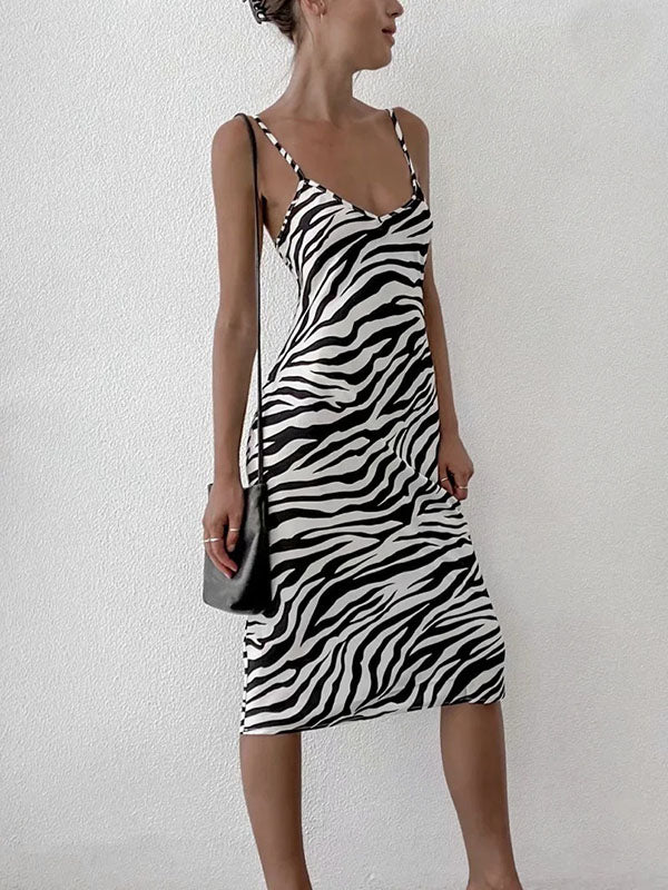 Zebra Stripe Sling Midi Dress