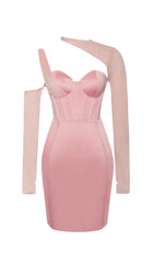 MESH SLEEVE SATIN CIRSET MINI DRESS IN BLUSH