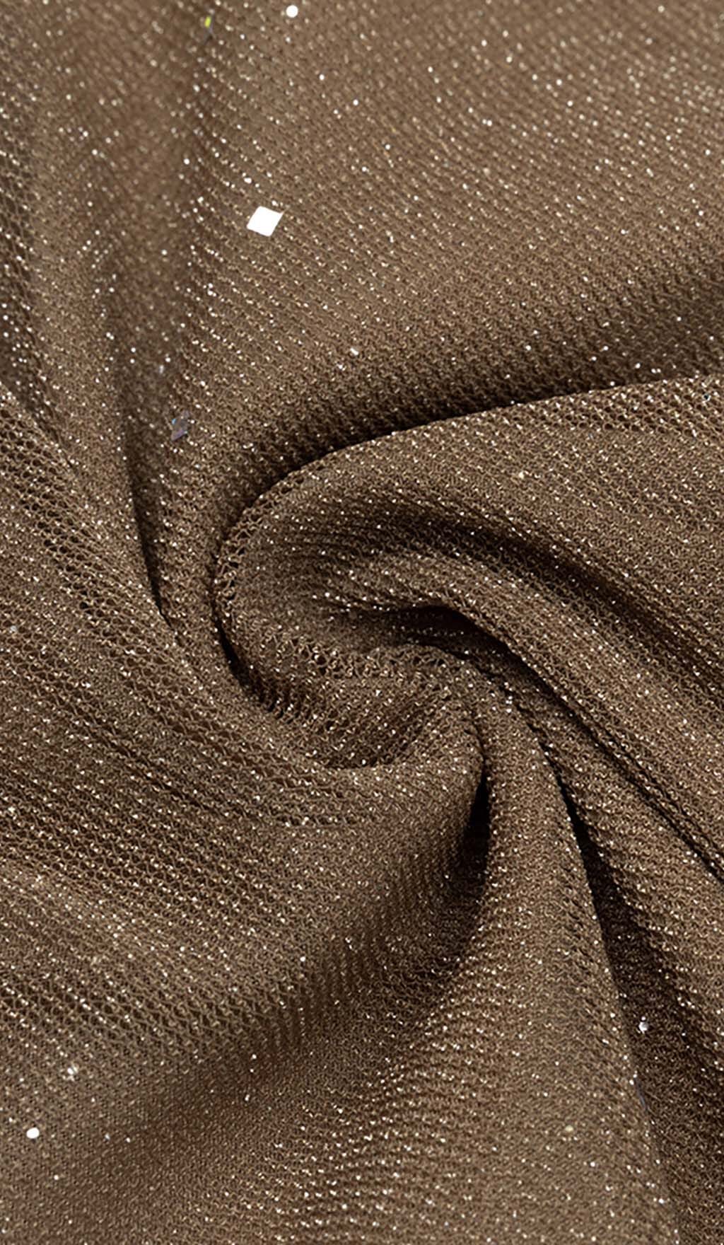 MESH PLUNGE JUMPSUIT IN BROWN