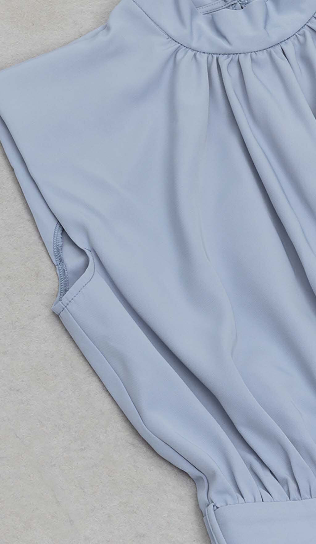 MOCK-NECK BELTED JUMPSUIT IN BLUE
