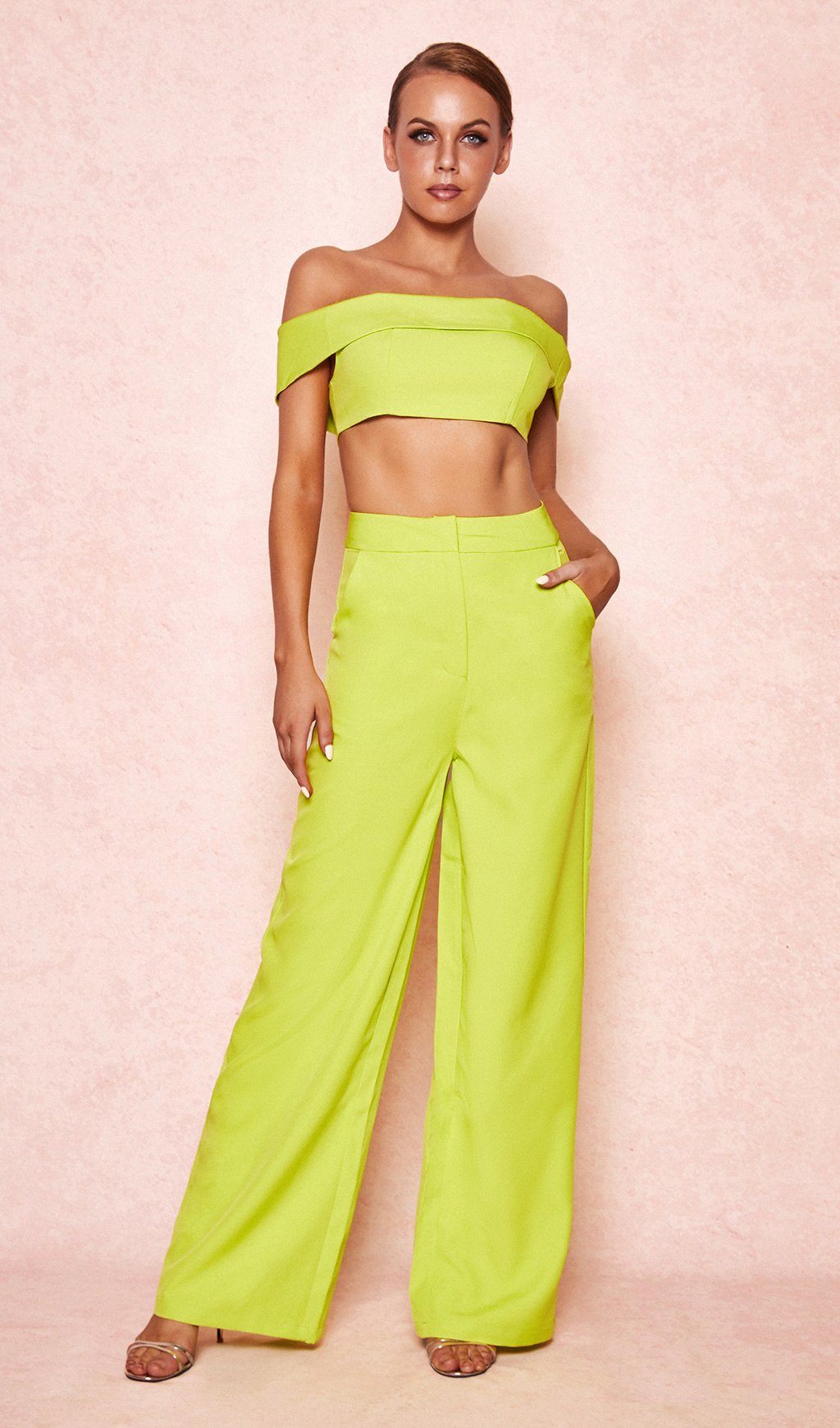 NEON GREEN OFF SHOULDER BANDEAU TOP