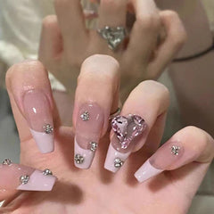 HEART CRYSTAL PINK FRENCH PRESS ON NAILS