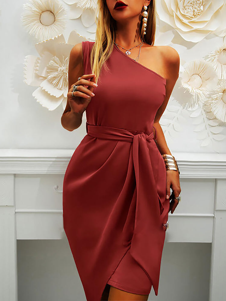 One Shoulder Ruched Bodycon Dress