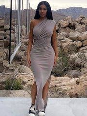 One Shoulder High Split Maxi Dress