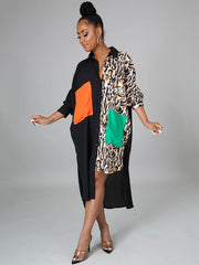 Print Turndown Collar Irregular Dress