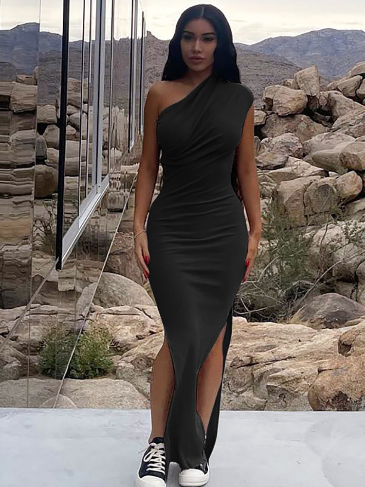 One Shoulder High Split Maxi Dress