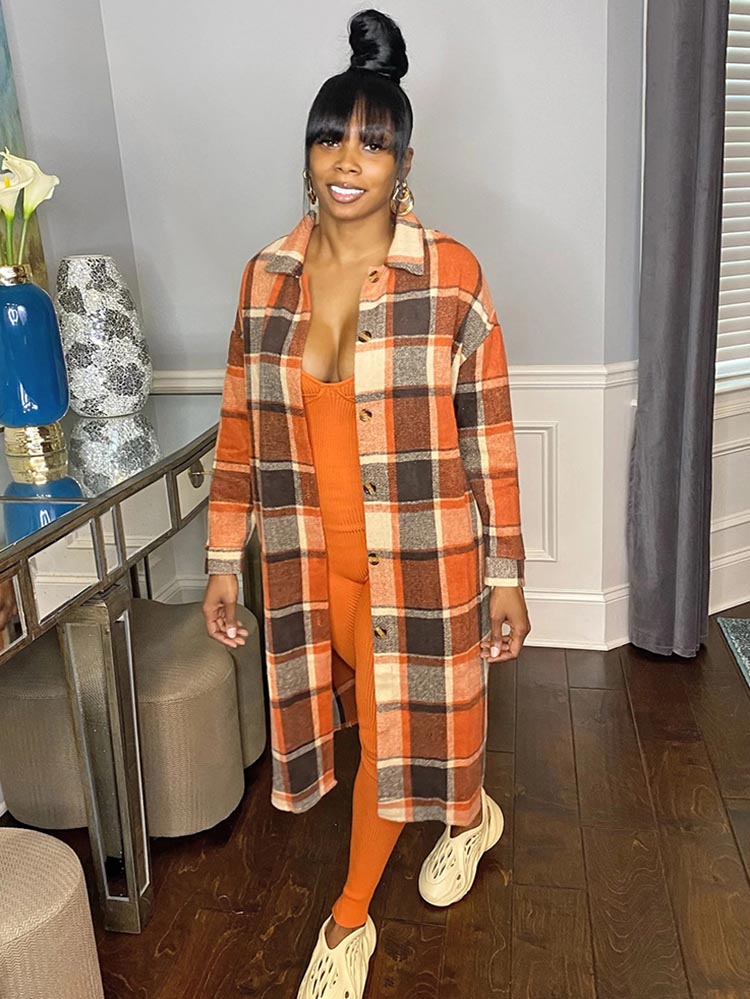 Plaid Button Casual Coat