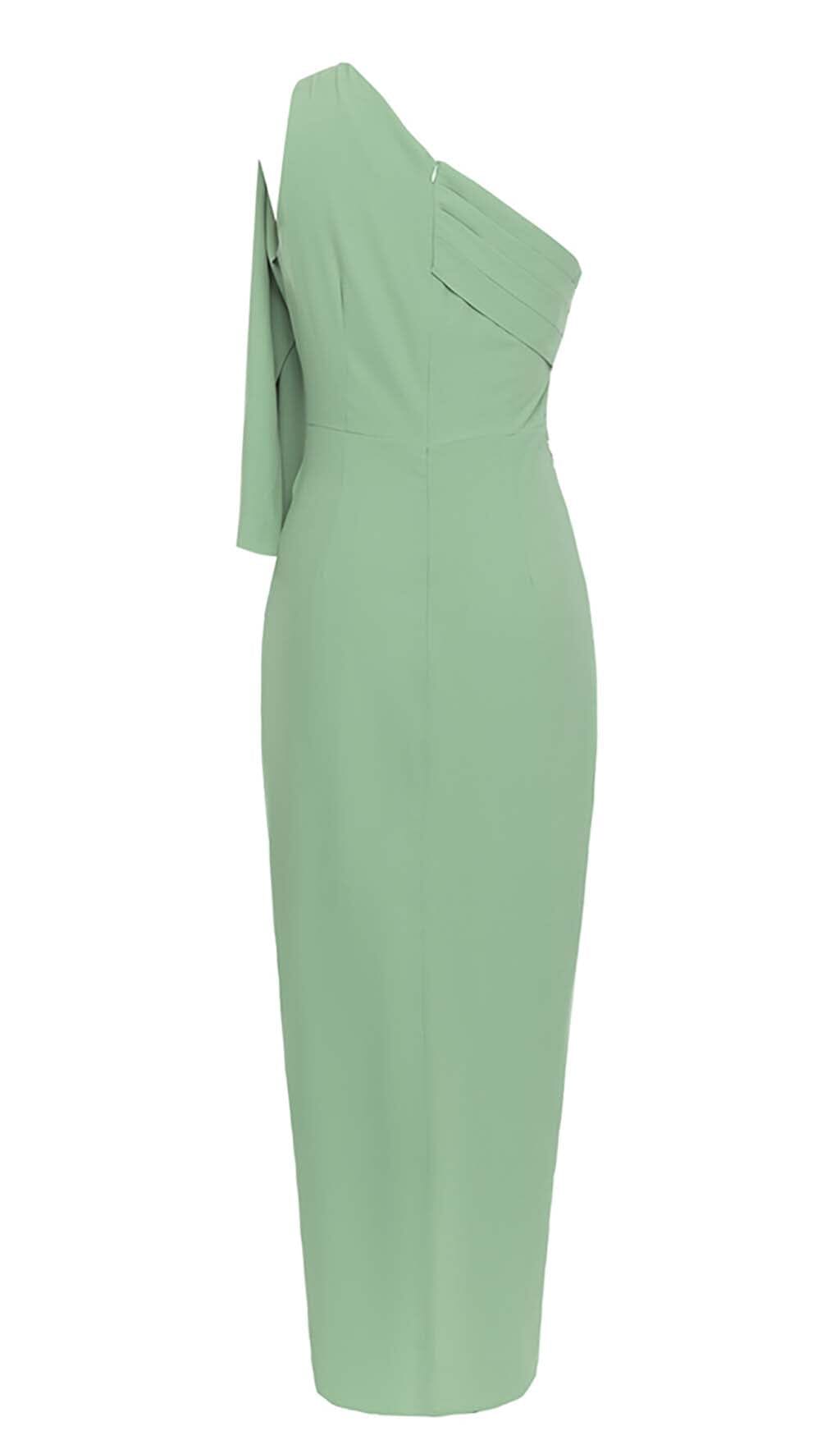 ONE SHOULDER SLIT MAXI DRESS IN PALE GREEN