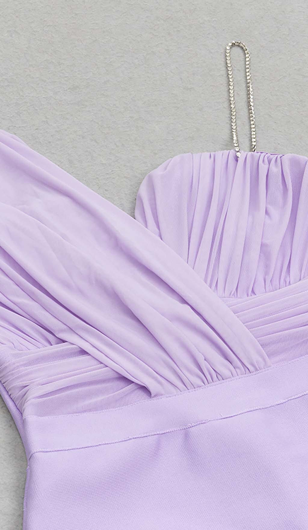 ONE SHOULDER THIGH SLIT MIDI DRESS IN LILAC