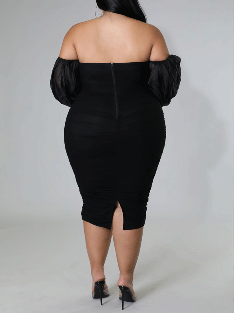 Off The Shoulder Mesh Sleeve Dress