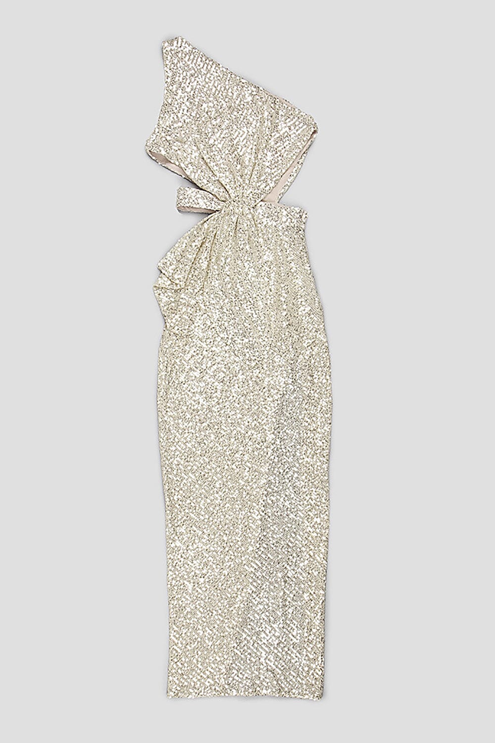ONE-SHOULDER SEQUINS CUT OUT SPLIT MAXI DRESS