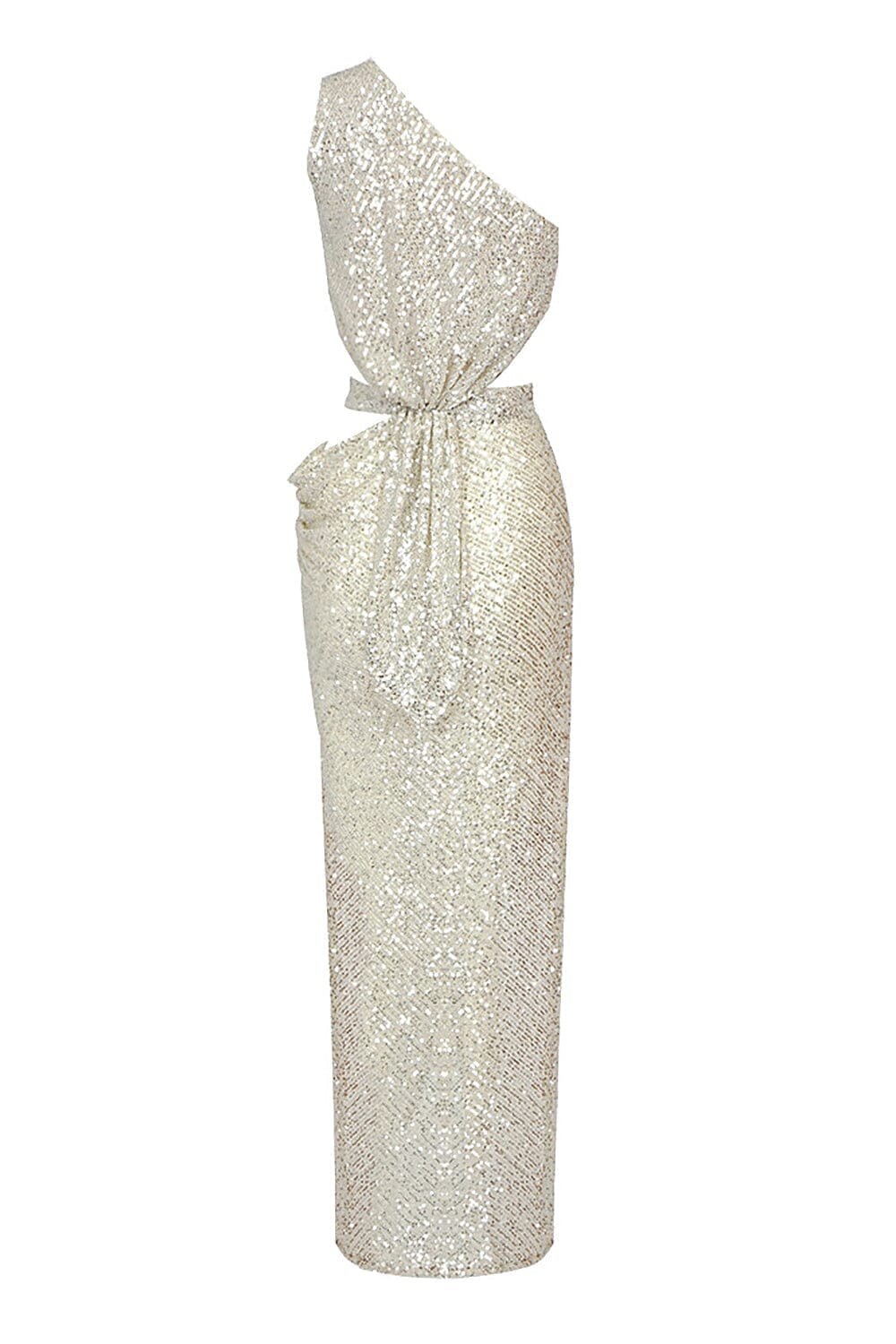 ONE-SHOULDER SEQUINS CUT OUT SPLIT MAXI DRESS