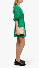 PAISLEY-EMBROIDERED MINI DRESS IN GREEN