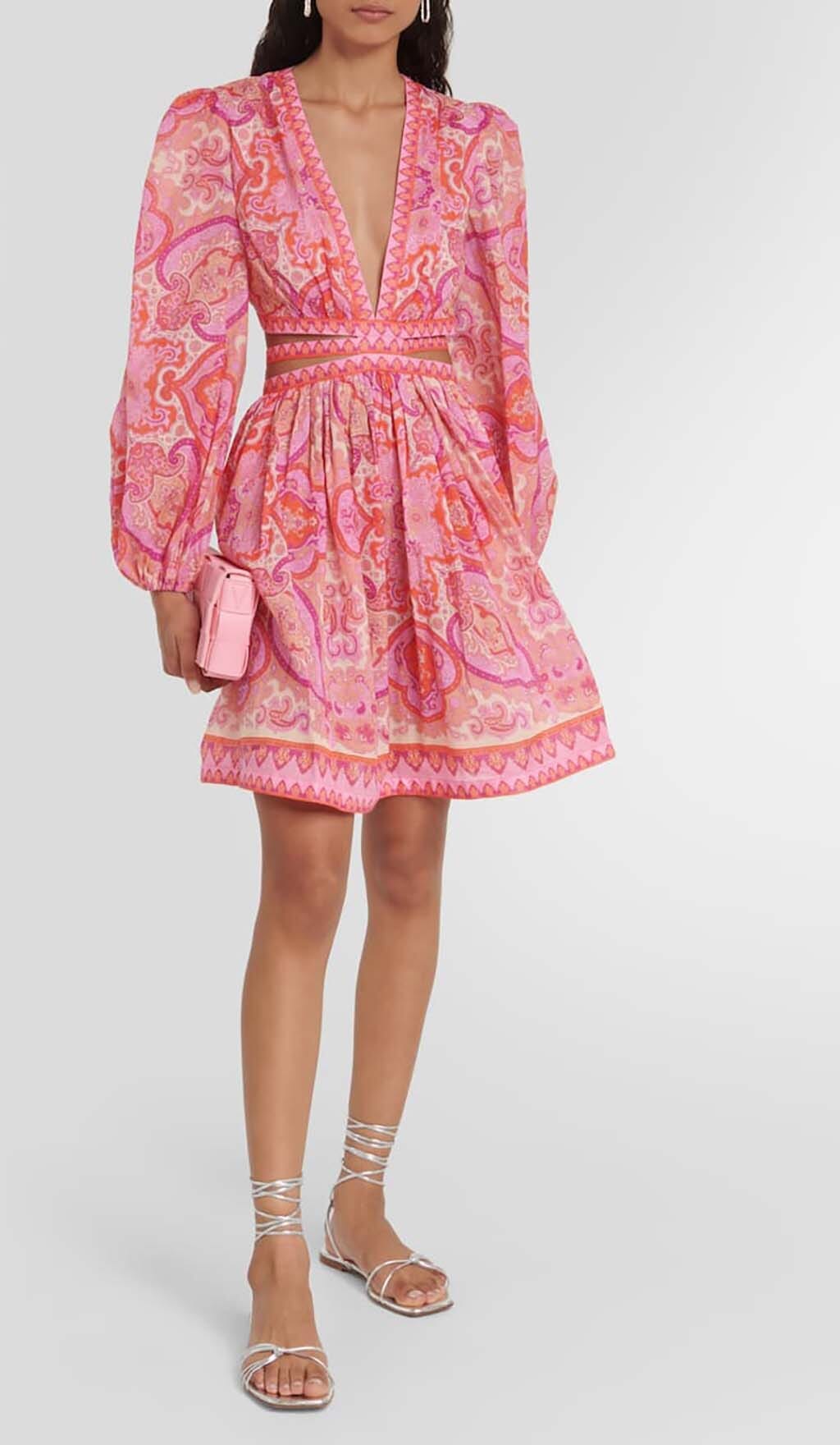 PAISLEY-PRINT CUT-OUT MINI DRESS IN PINK – Aesvs