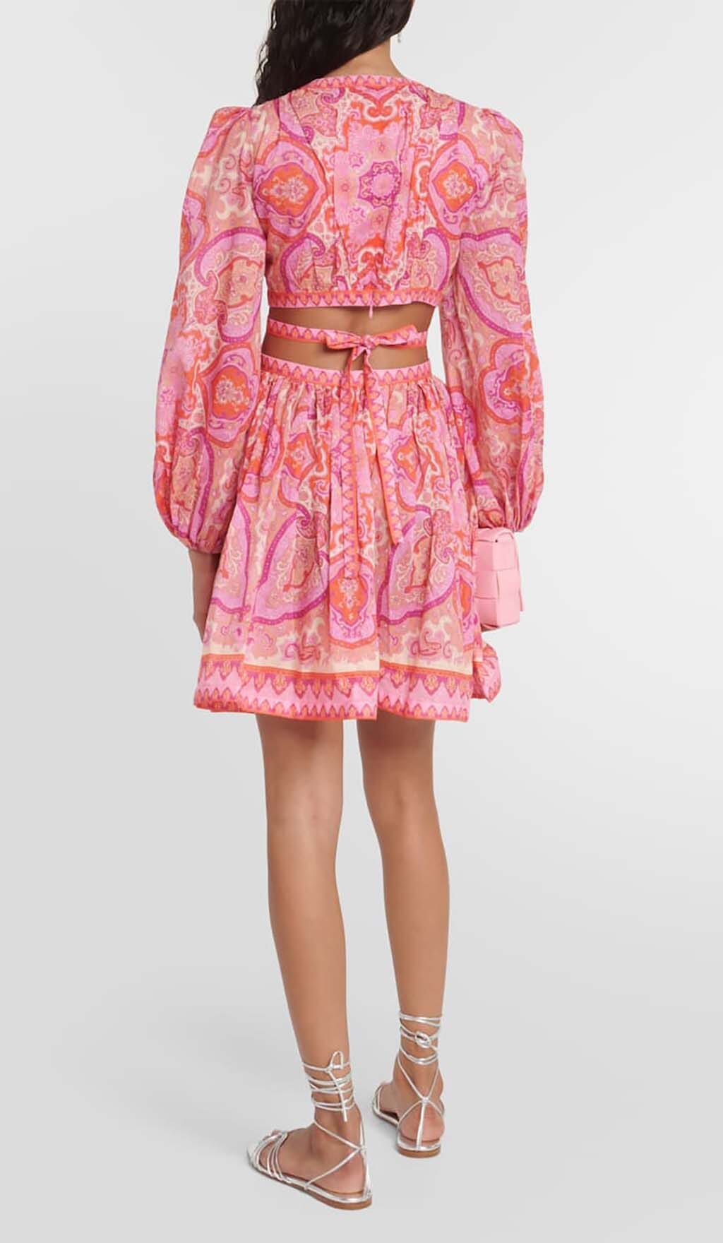 PAISLEY-PRINT CUT-OUT MINI DRESS IN PINK – Aesvs