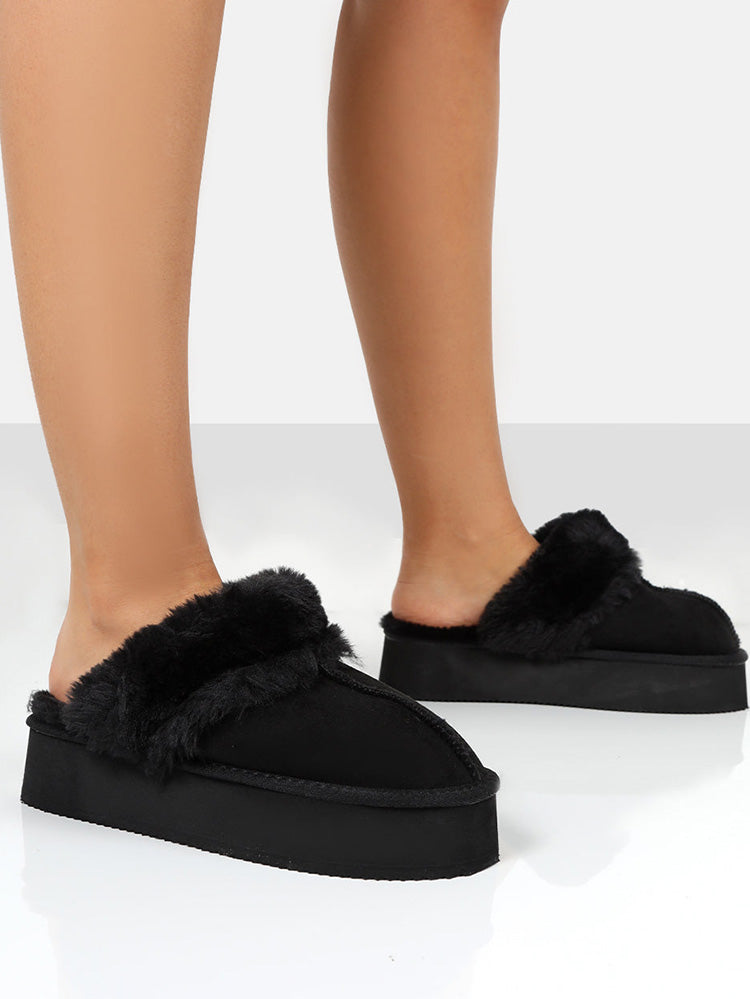 Plush Suede Platform Slider