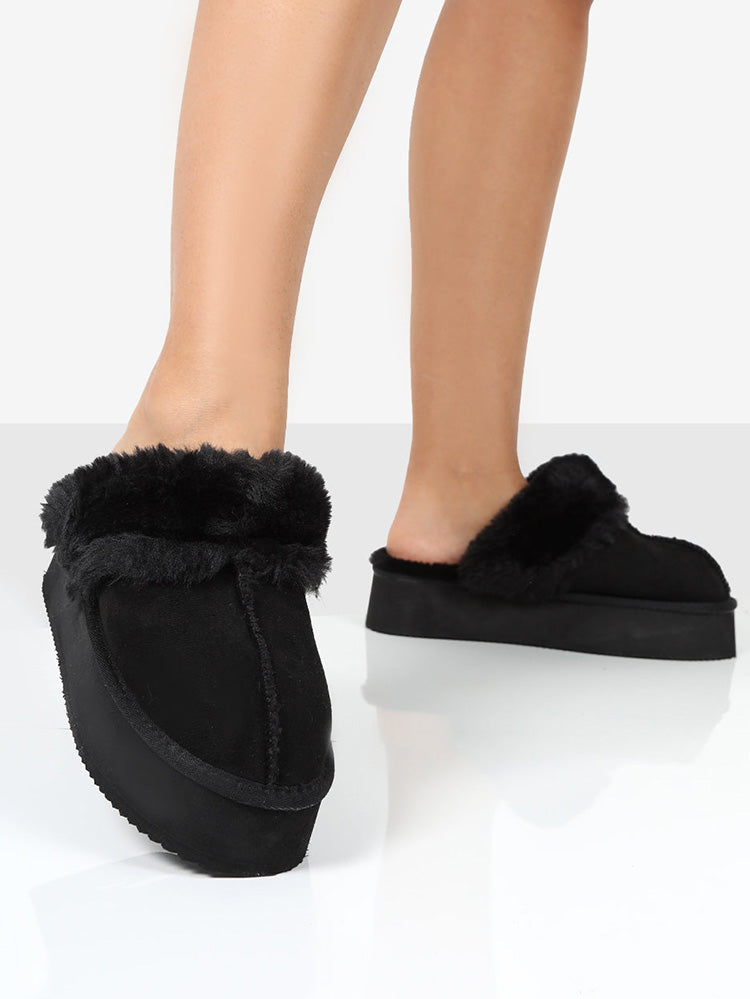 Plush Suede Platform Slider