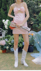 PEARL STRAPPY SATIN MINI DRESS IN PINK
