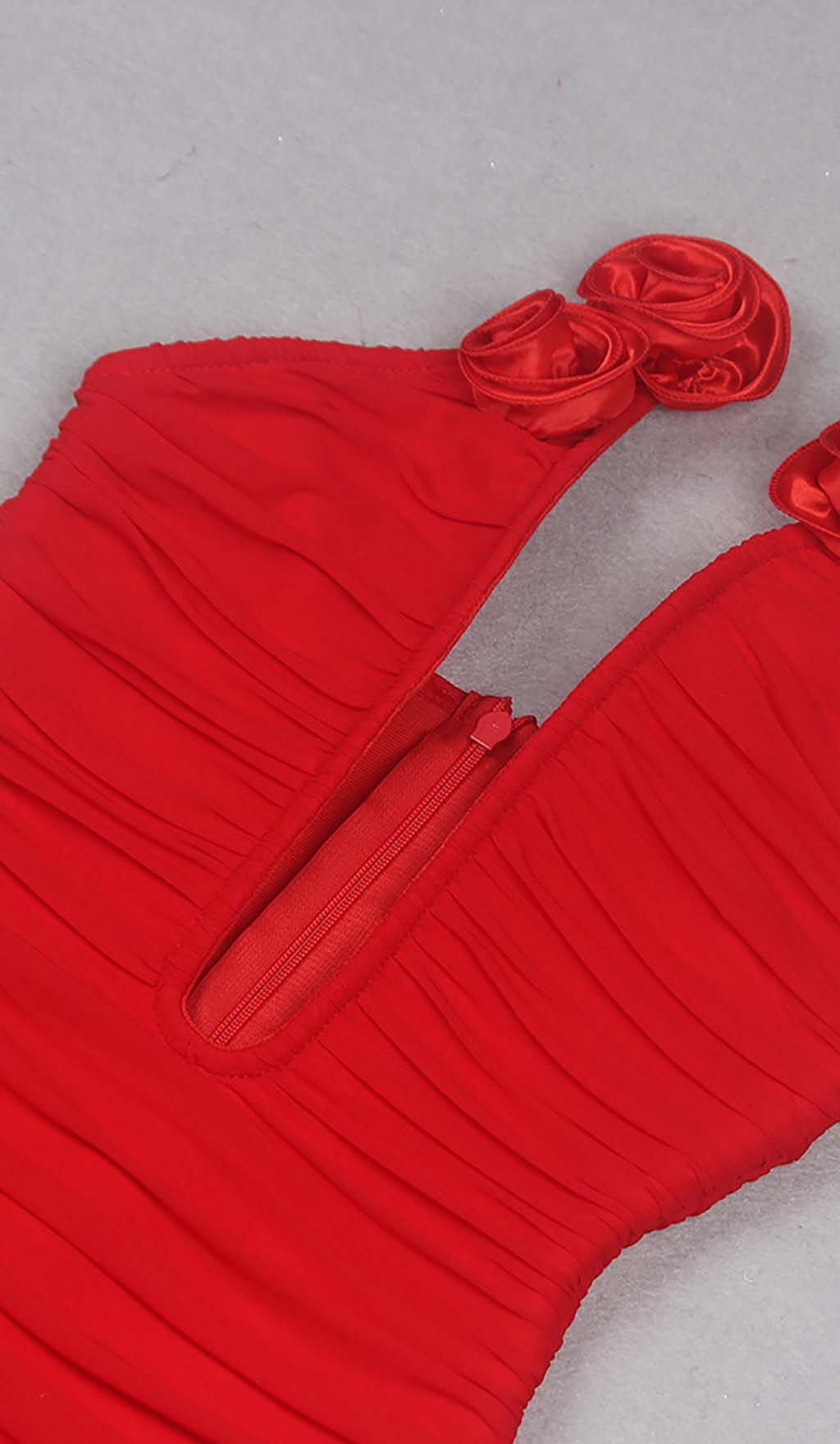 PLUNGING HALTER NECKLINE MINI DRESS IN RED