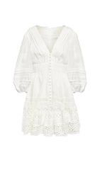 PLUNGING NECK LACE MINI DRESS IN WHITE