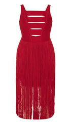 PLUS CUTOUT TASSEL MIDI DRESS IN RED