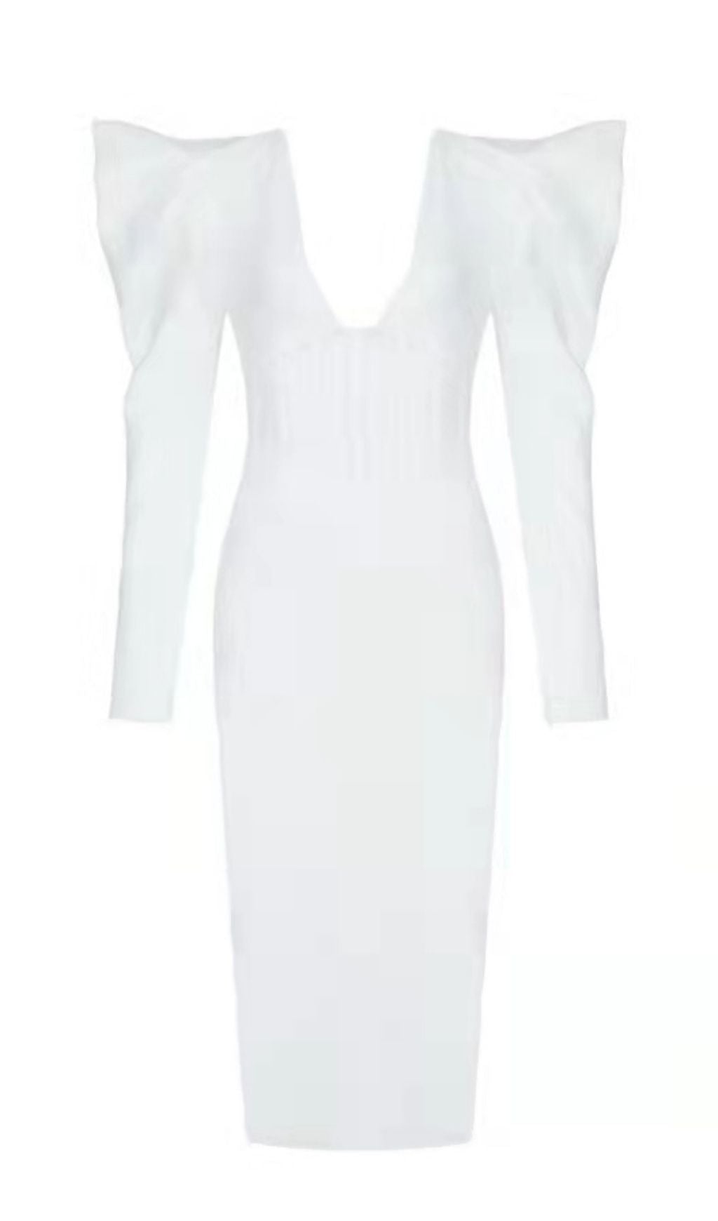 PUFF SLEEVE MESH MIDI DRESS IN WHITE