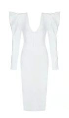 PUFF SLEEVE MESH MIDI DRESS IN WHITE