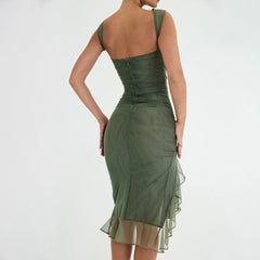 RUCHED IRREGULAR CORSET DRESS IN GREEN