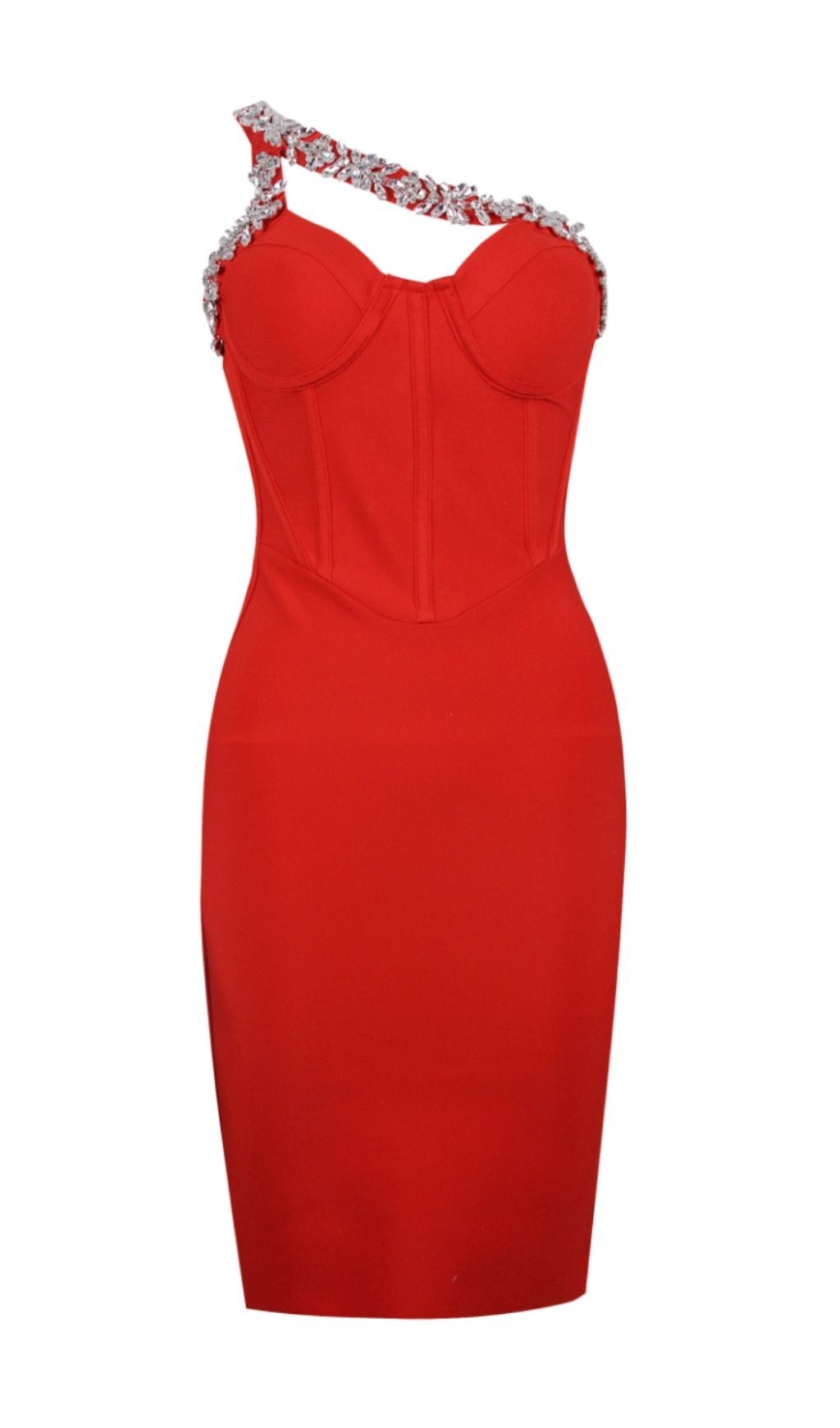 RED CRYSTAL STRAPS CROSET DRESS