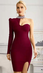 RED PEARL ONE SHOULDER MINI BANDAGE DRESS