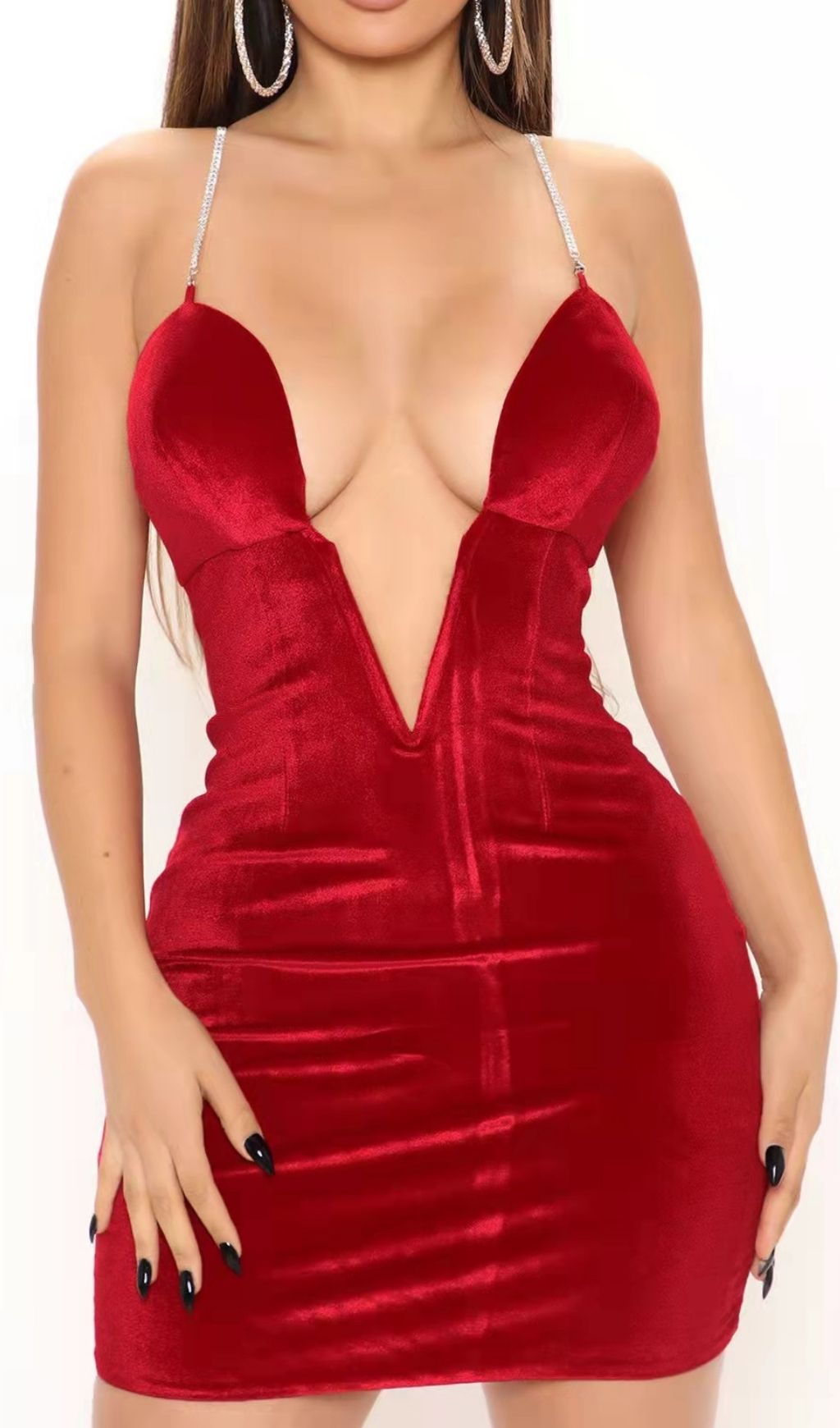 RED VELVET PLUNGE MINI DRESS