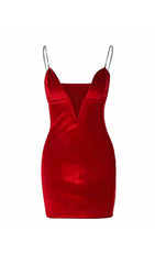 RED VELVET PLUNGE MINI DRESS