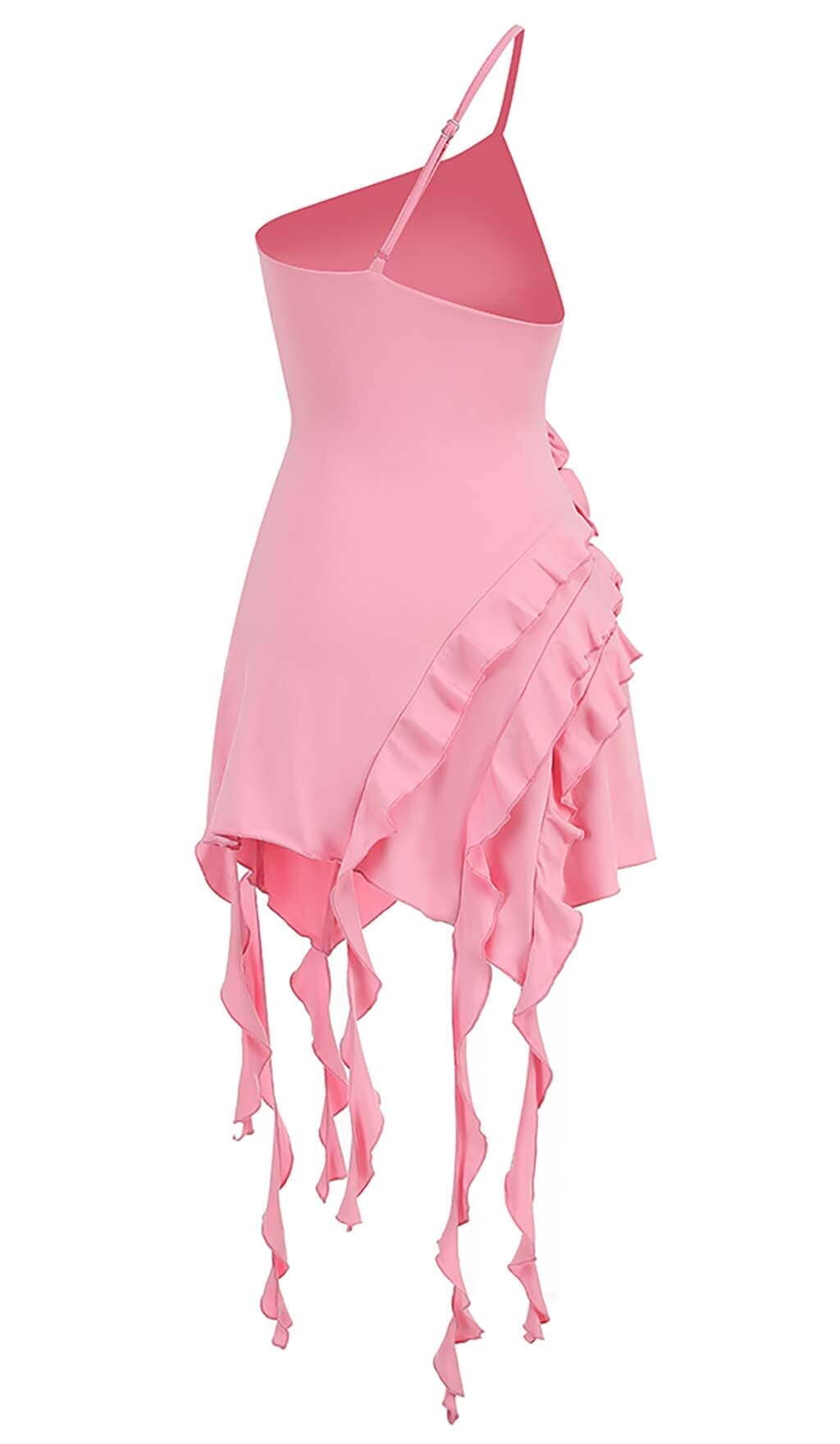 ROSE-DETAIL RUFFLED MINI DRESS IN PINK