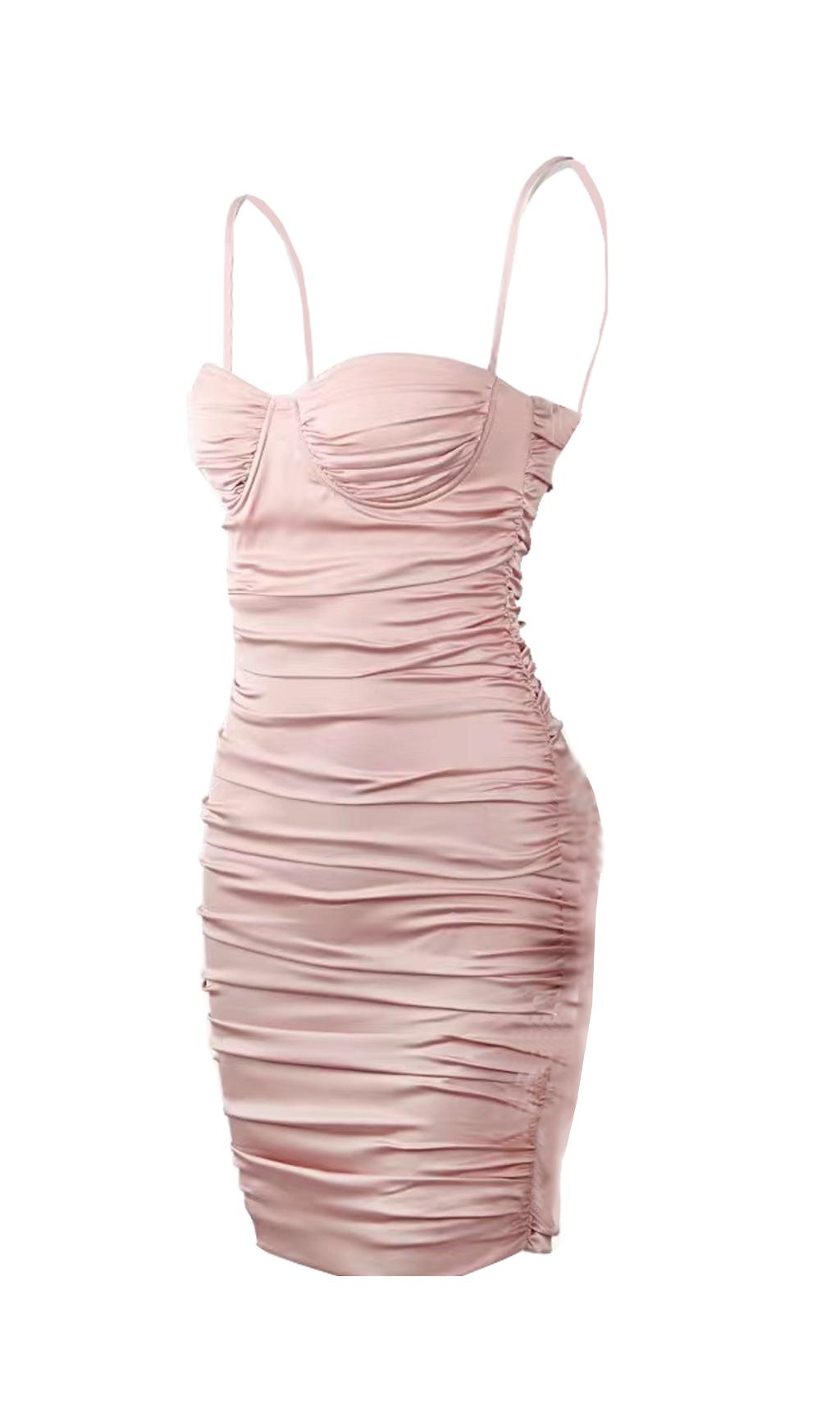 RUCHED MINI DRESS IN PINK