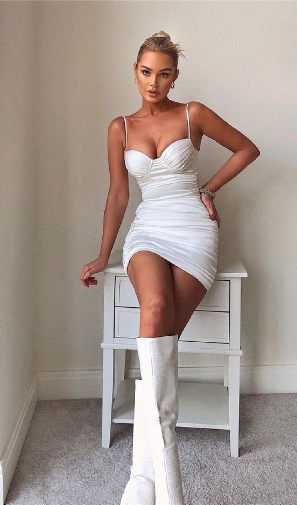 RUCHED MINI DRESS IN PINK
