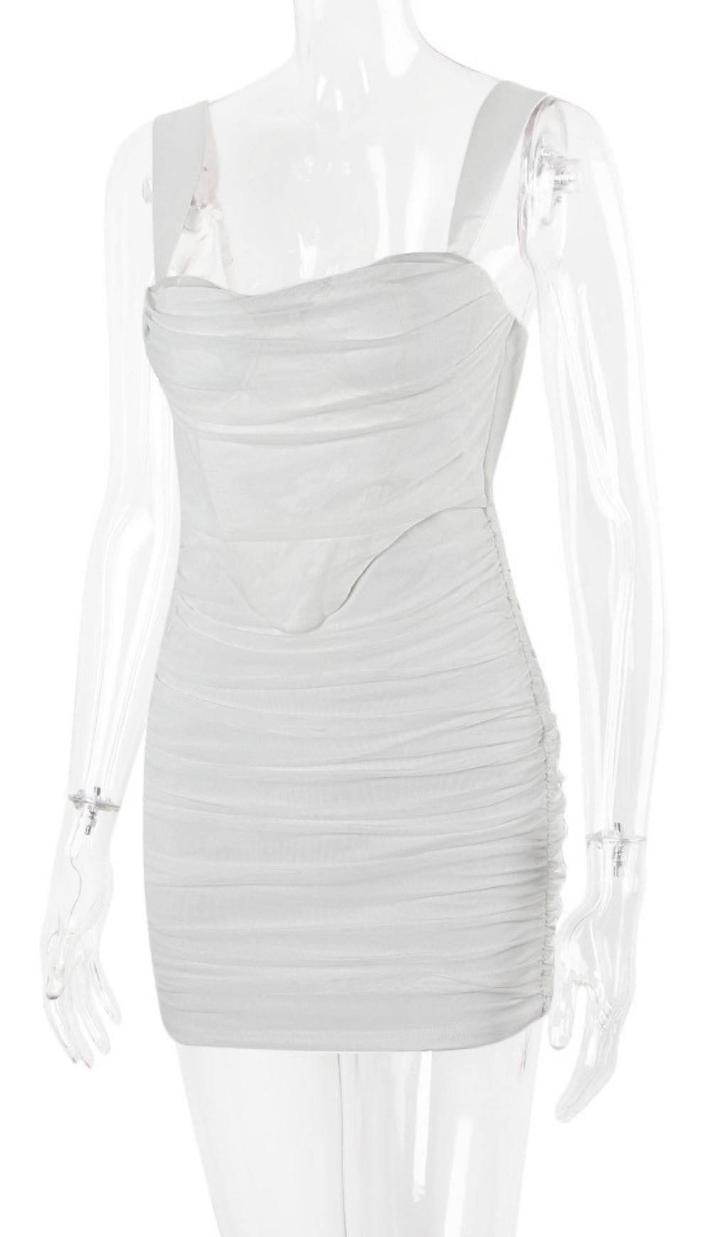 RUCHED MINI DRESS IN WHITE