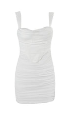 RUCHED MINI DRESS IN WHITE