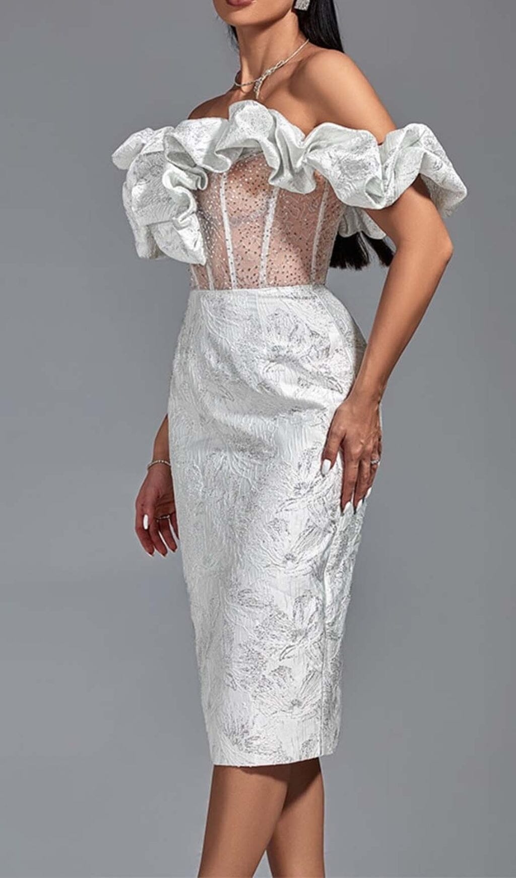 RUFFLE CORSET MIDI DRESS IN WHITE – Aesvs