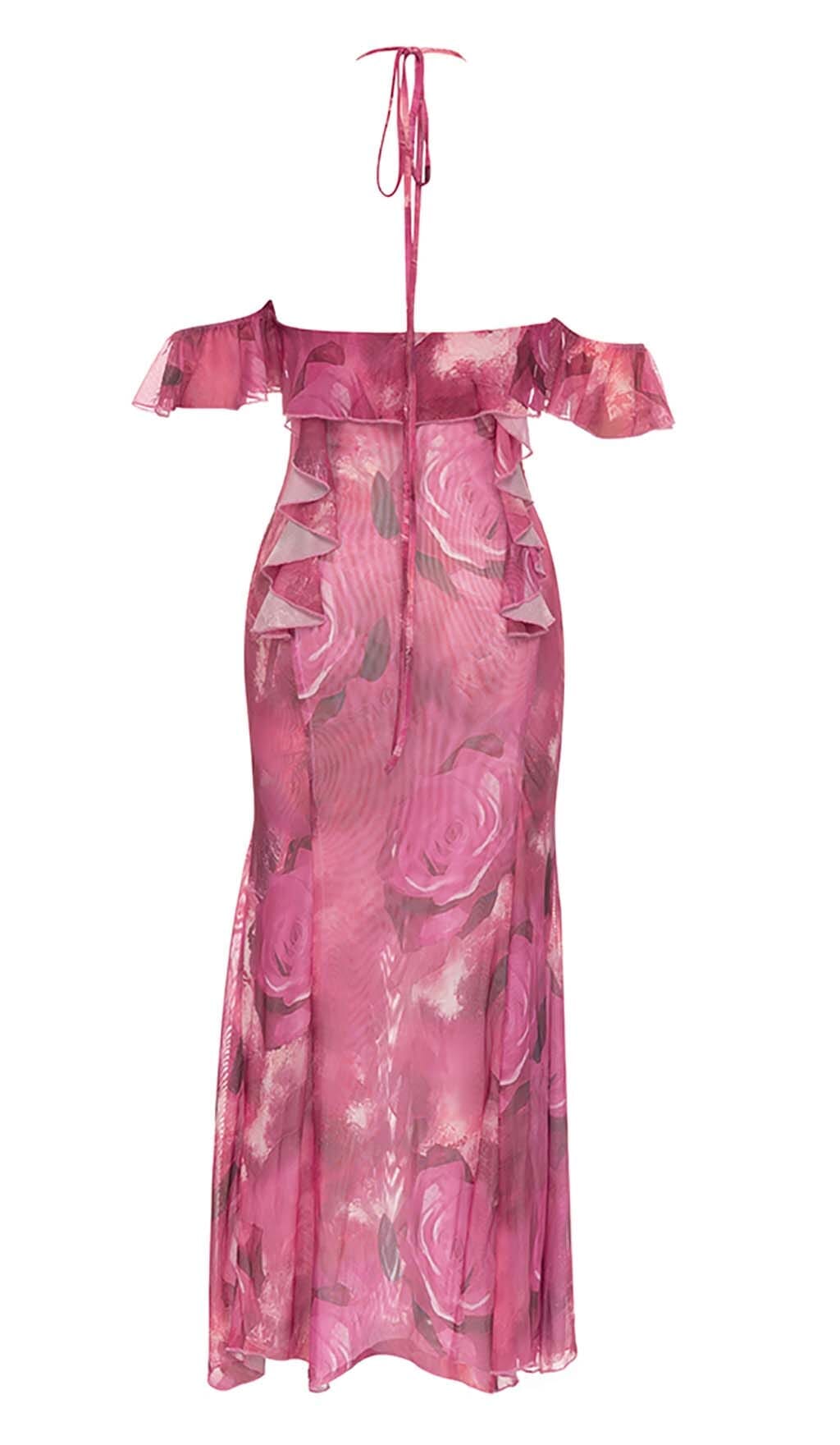 RUFFLE-TRIM PAISLEY-PRINT MAXI DRESS IN PINK