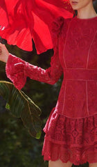 RUFFLED TIERED MINI DRESS IN RED