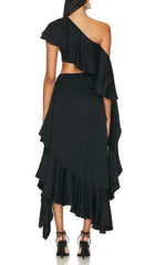 RUFFLES ASYMMETRICAL MAXI DRESS