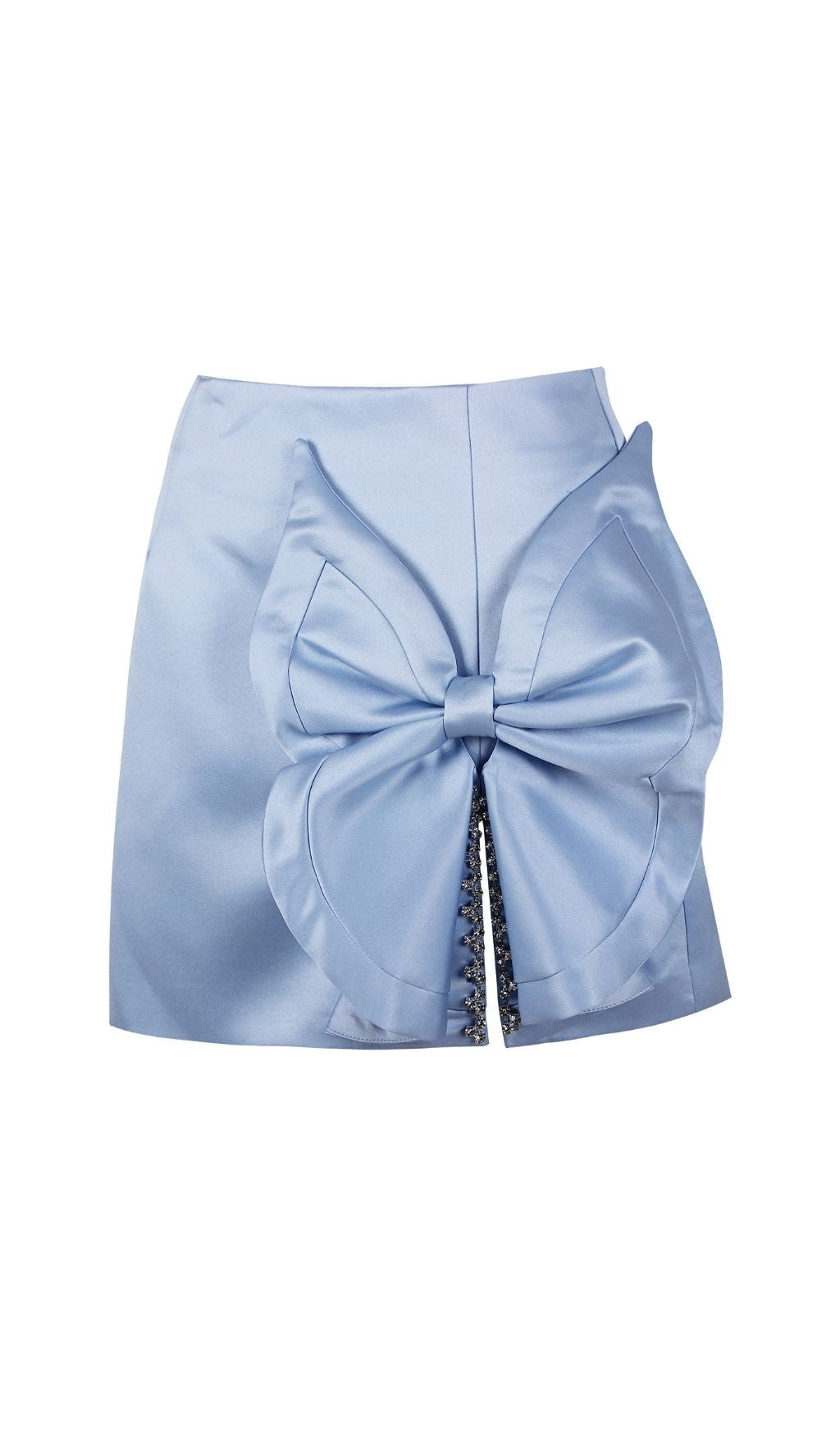 SATIN CRYSTAL BOW SKIRT IN BLUE