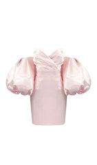 SATIN PUFF SLEEVE MINI DRESS IN PINK