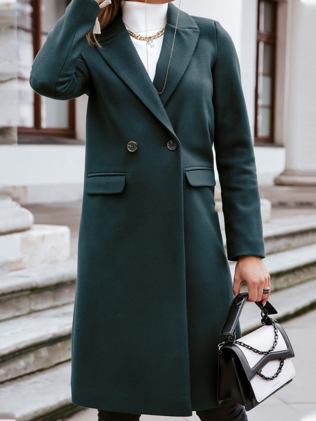 Women's Coats Lapel Button Long Sleeve Long Woolen Coats