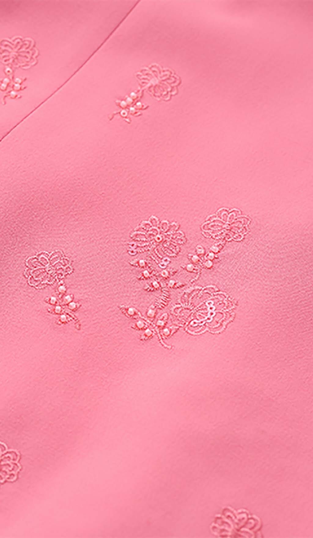 SLEEVELESS EMBROIDERED MINI DRESS IN PINK