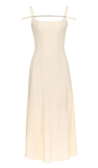 STRUCTURED CORSET FLOUNCED MIDI DRESS IN IVORY