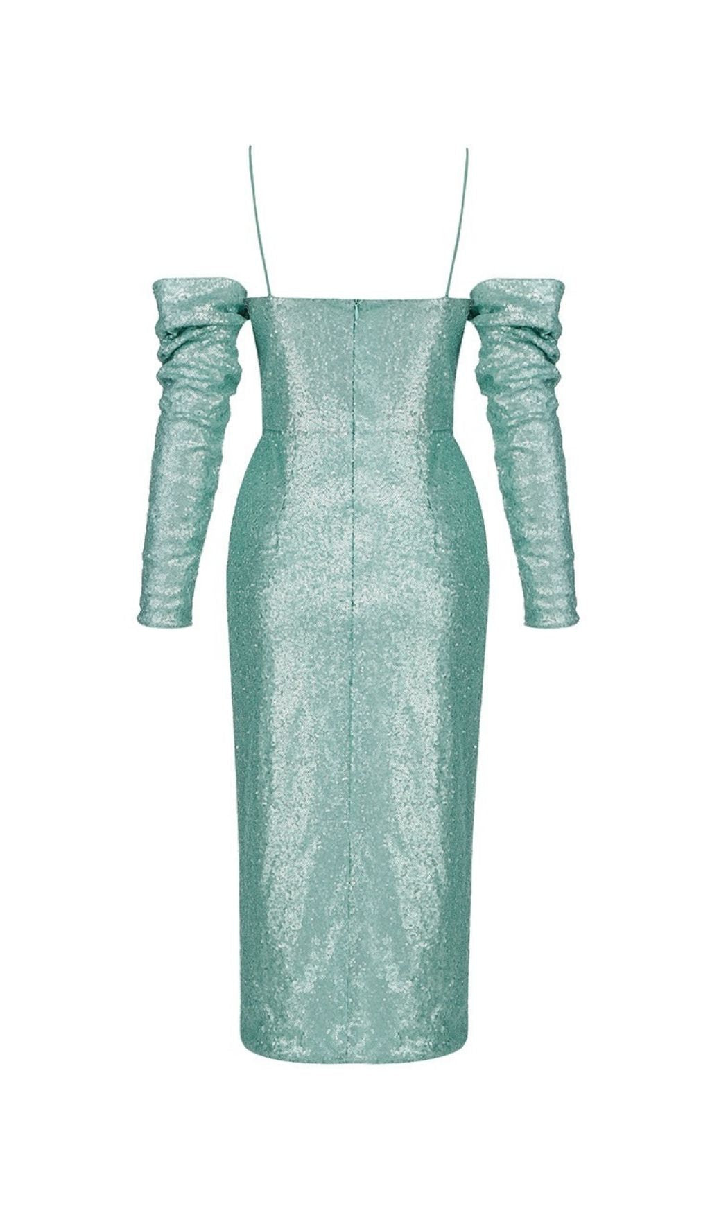 TURQUOISE SEQUIN SPLIT MIDI DRESS